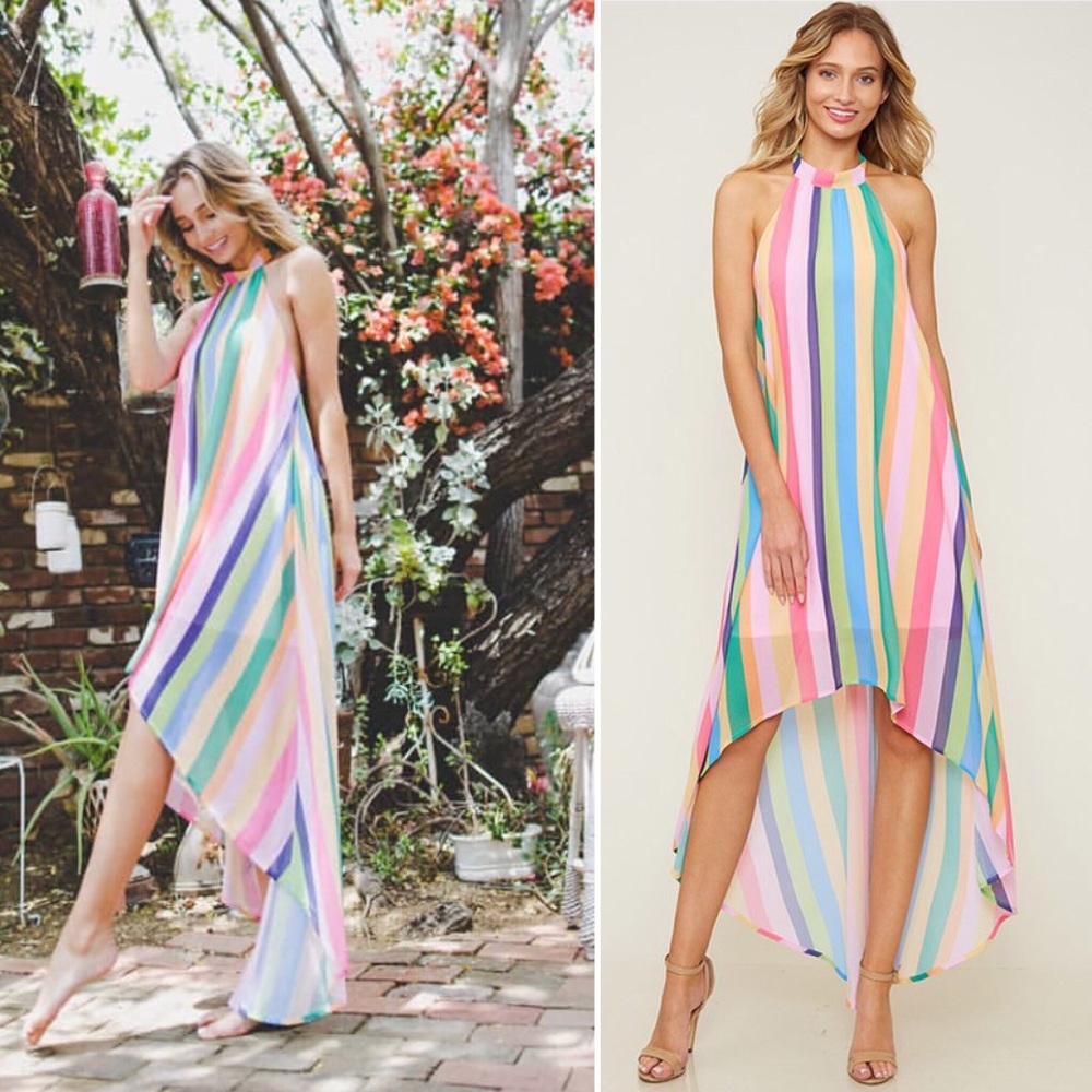 Rainbow color hi-Living halter dress